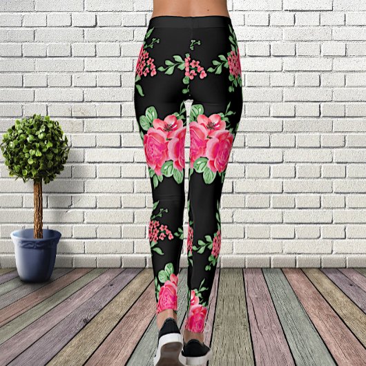 Elegant Fuchsia roze roze roze zwart Leggings