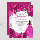 Elegant Fuchsia roze zilver flora quinceanera in Kaart (Voorkant / Achterkant)