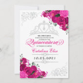 Elegant Fuchsia roze zilver flora quinceanera in Kaart (Voorkant)