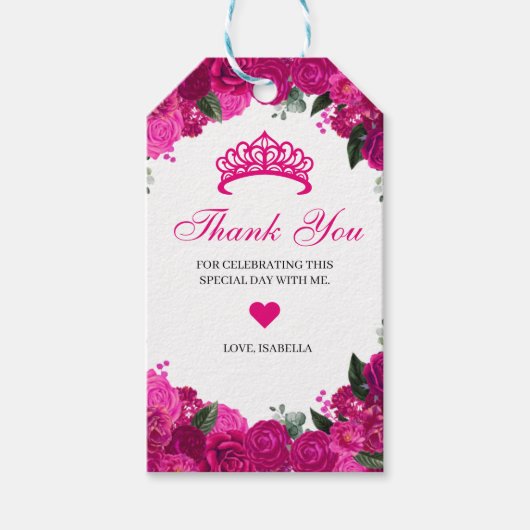 Elegant Fuchsia roze zilver Floral bedankt cadeaut Cadeaulabel (Voorkant)