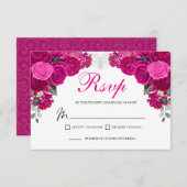 Elegant Fuchsia Silver Floral RSVP Enclosure Card (Voorkant / Achterkant)