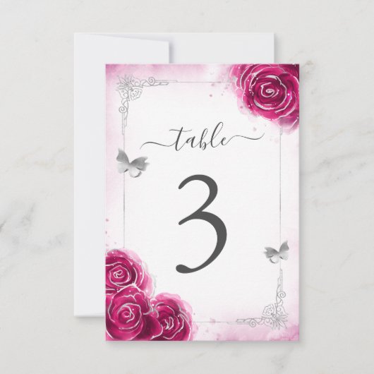 Elegant Fuchsia Sjabloon Tafelnummer Kaarten (Voorkant)