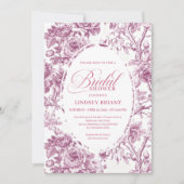 Elegant Fuchsia Toile Roses Bridal Shower Invite Kaart (Voorkant)