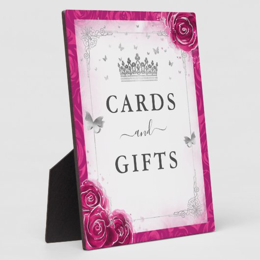 Elegant Fuchsia Zilveren Kroon Kaarten en Geschenk Fotoplaat (Zijkant)