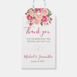 Elegant Fucia Roze en Ivoor Roos Bruiloft Cadeaulabel