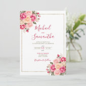 Elegant Fucia Roze en Ivoor Roos Bruiloft Kaart (Staand voorkant)