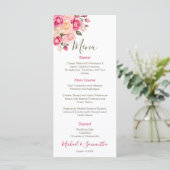 Elegant Fucia Roze en Ivoor Roos Bruiloft Menu (Staand voorkant)