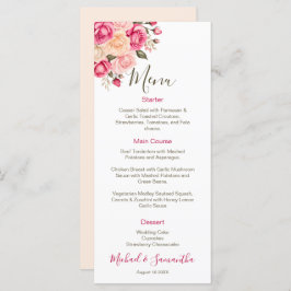 Elegant Fucia Roze en Ivoor Roos Bruiloft Menu
