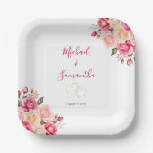 Elegant Fucia Roze en Ivoor Roos Bruiloft Papieren Bordje (Voorkant)