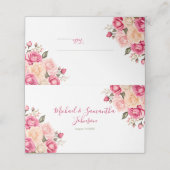Elegant Fucia Roze en Ivoor Roos Bruiloft Plaatskaartje (Buitenkant ongevouwen)