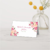 Elegant Fucia Roze en Ivoor Roos Bruiloft Plaatskaartje (Voorkant)