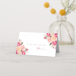 Elegant Fucia Roze en Ivoor Roos Bruiloft Plaatskaartje