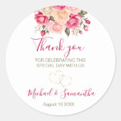 Elegant Fucia Roze en Ivoor Roos Bruiloft Ronde Sticker (Voorkant)