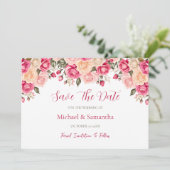 Elegant Fucia Roze en Ivoor Roos Bruiloft Save The Date (Staand voorkant)