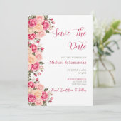 Elegant Fucia Roze en Ivoor Roos Bruiloft Save The Date (Staand voorkant)