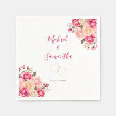Elegant Fucia Roze en Ivoor Roos Bruiloft Servet (Voorkant)