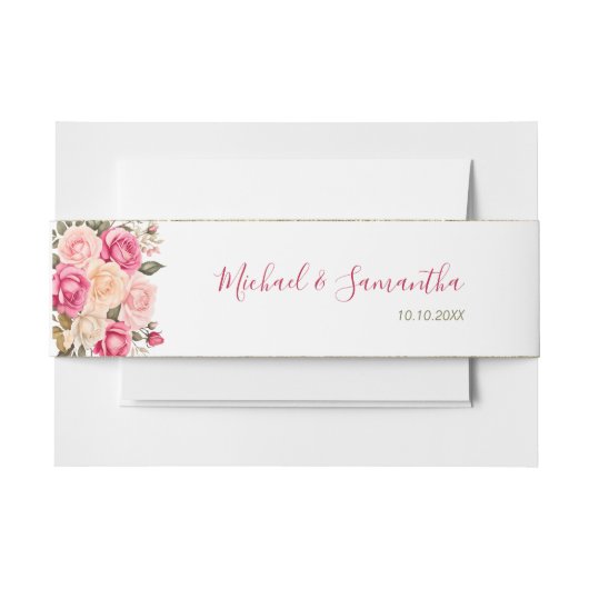 Elegant Fucia Roze en Ivoor Roos Bruiloft Uitnodigingen Wikkel (Voorkant Voorbeeld)