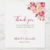 Elegant Fucia Roze en Ivoor Roos Bruiloft Wijn Etiket (Enkel label)