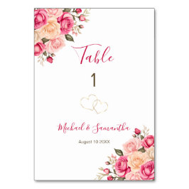 Elegant Fucia Roze en Ivoor Roos Trouwbord Kaart