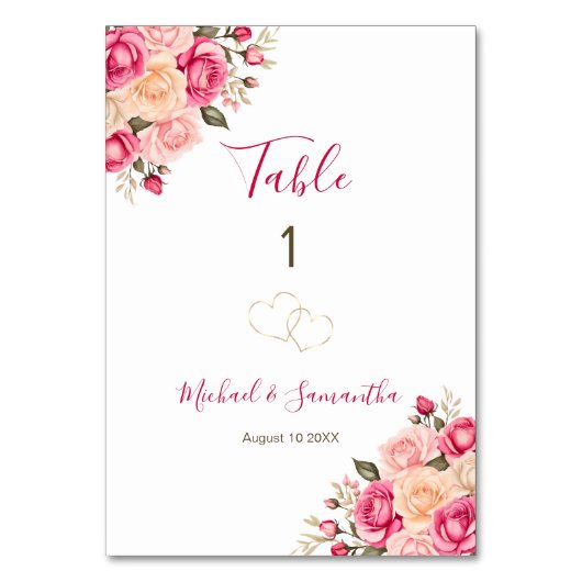 Elegant Fucia Roze en Ivoor Roos Trouwbord Kaart (Voorkant)