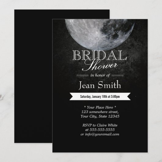 Elegant Full Moon Night Bridal Shower-uitnodiginge Kaart (Voorkant / Achterkant)