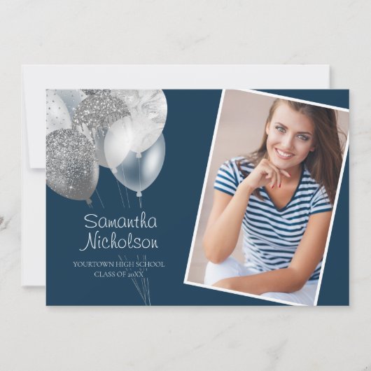 Elegant Fun Navy Blue Silver Glitter College Trunk Kaart (Voorkant)