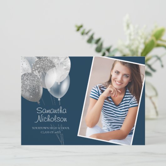 Elegant Fun Navy Blue Silver Glitter College Trunk Kaart (Staand voorkant)