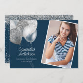 Elegant Fun Navy Blue Silver Glitter College Trunk Kaart (Voorkant / Achterkant)