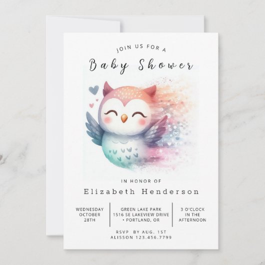Elegant Fun Owl Baby shower Kaart (Voorkant)
