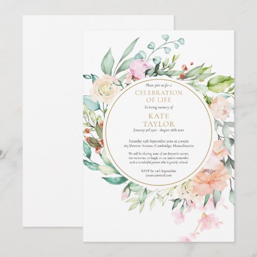 Elegant Funeral Celebration of Life Floral Kaart (Voorkant / Achterkant)