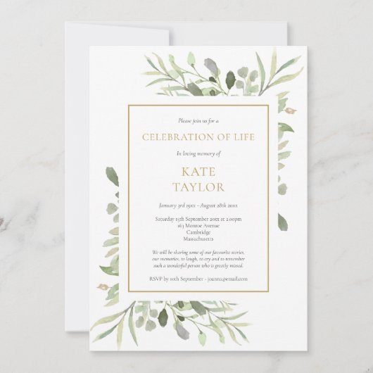 Elegant Funeral Celebration of Life Greenery Kaart (Voorkant)