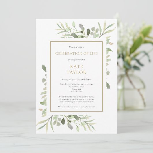 Elegant Funeral Celebration of Life Greenery Kaart (Staand voorkant)