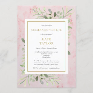 Elegant Funeral Celebration of Life Pink Marble Kaart