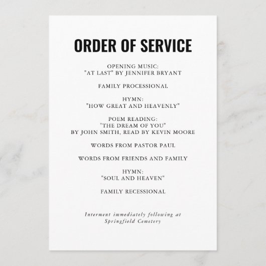 Elegant Funeral Ceremony Programs with Photo Programmakaart (Achterkant)