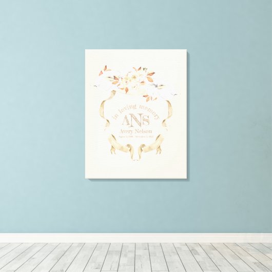 Elegant Funeral Cream Roos Monogram Crest Canvas Afdruk (Insitu (Houten vloer))