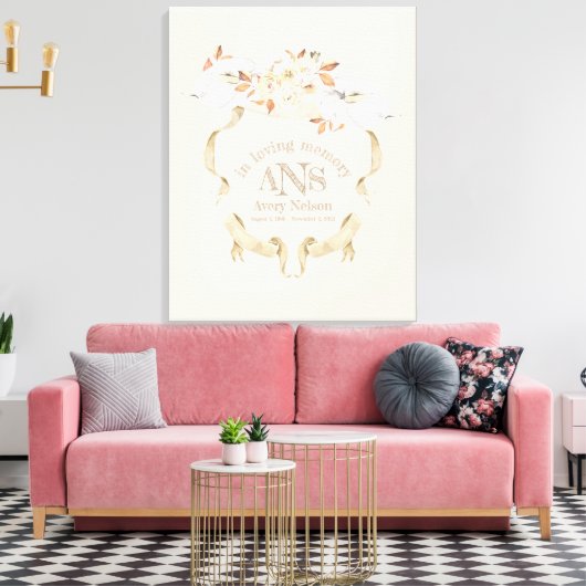 Elegant Funeral Cream Roos Monogram Crest Canvas Afdruk (Insitu (Woonkamer))