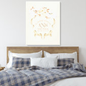 Elegant Funeral Cream Roos Monogram Crest Canvas Afdruk (Insitu (Slaapkamer))