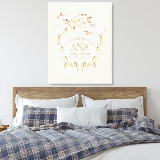 Elegant Funeral Cream Roos Monogram Crest Canvas Afdruk (Insitu (Slaapkamer))