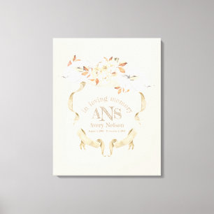 Elegant Funeral Cream Roos Monogram Crest Canvas Afdruk