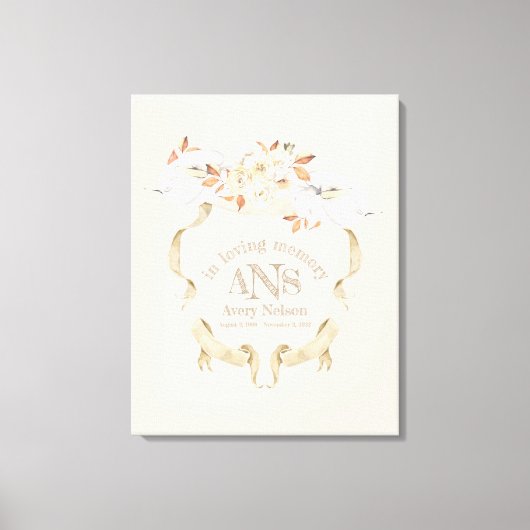 Elegant Funeral Cream Roos Monogram Crest Canvas Afdruk (Voorkant)