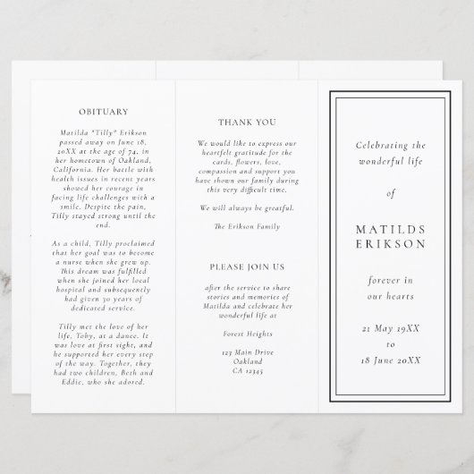 Elegant Funeral | Drievoudig programma voor de ord (Voorkant / Achterkant)