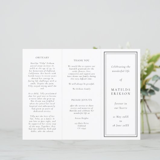 Elegant Funeral | Drievoudig programma voor de ord (Staand voorkant)