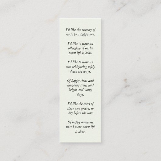 Elegant Funeral Favor Memorial Mini Bladwijzer Kaa Mini Visitekaartje (Achterkant)