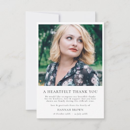 Elegant Funeral | Foto van Heartfelt Modern Bedankkaart (Voorkant)