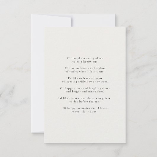 Elegant Funeral | Foto van Heartfelt Modern Bedankkaart (Achterkant)