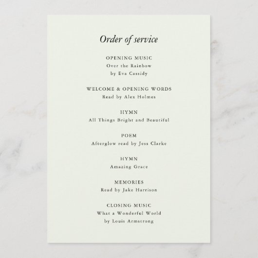 Elegant Funeral | Fotovolgorde van servicemonoraal Programmakaart (Achterkant)