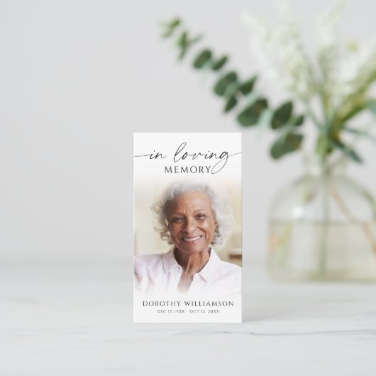 Elegant Funeral In Loving Memory Photo Prayer Card Visitekaartje (Staand voorkant)