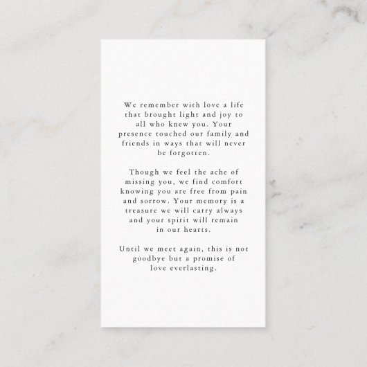 Elegant Funeral In Loving Memory Photo Prayer Card Visitekaartje (Achterkant)