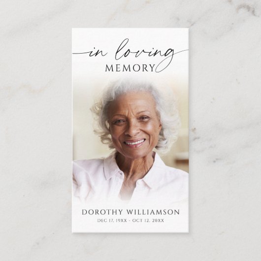Elegant Funeral In Loving Memory Photo Prayer Card Visitekaartje (Voorkant)
