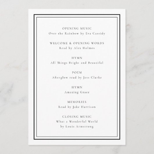 Elegant Funeral | Klassieke dienstregeling Programmakaart (Achterkant)